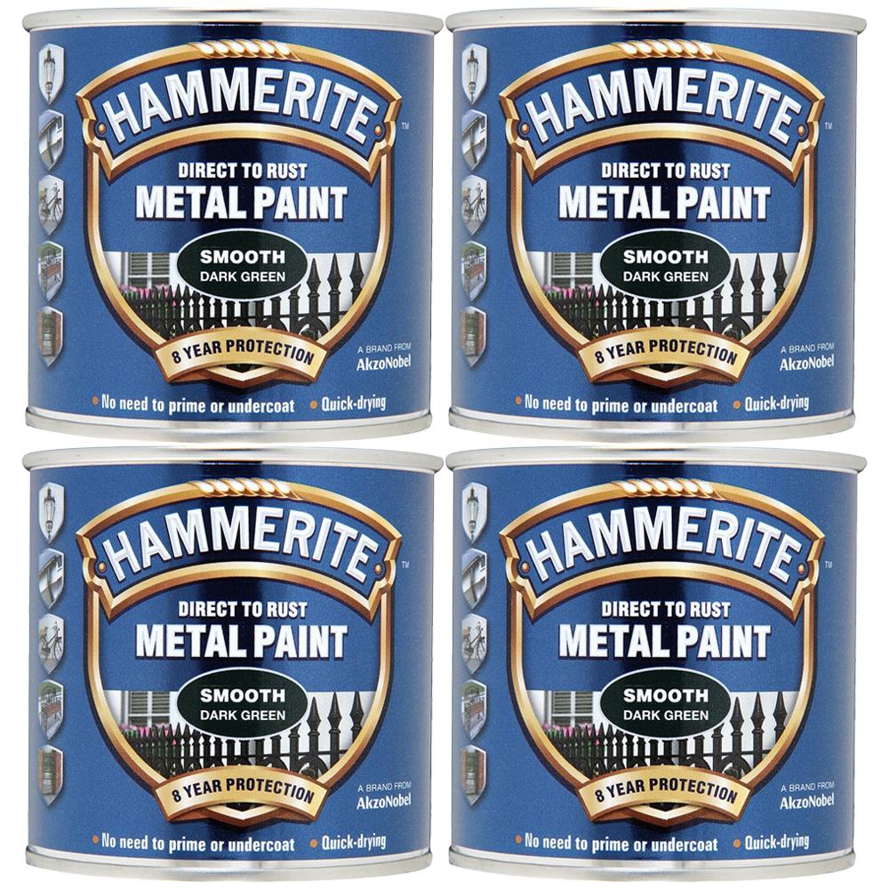 4X Hammerite Smooth Dark Green Paint 250ml