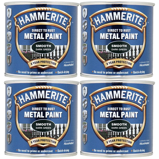 4X Hammerite Smooth Dark Green Paint 250ml