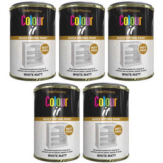 5X Paint Factory White Matt Tin Paint 300ml