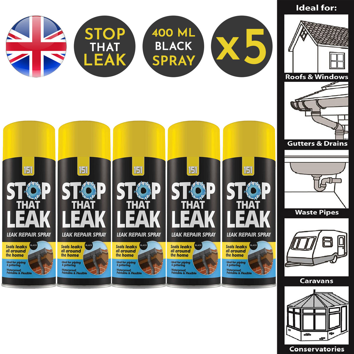 5X Stop That Leak Black Spray 400ml