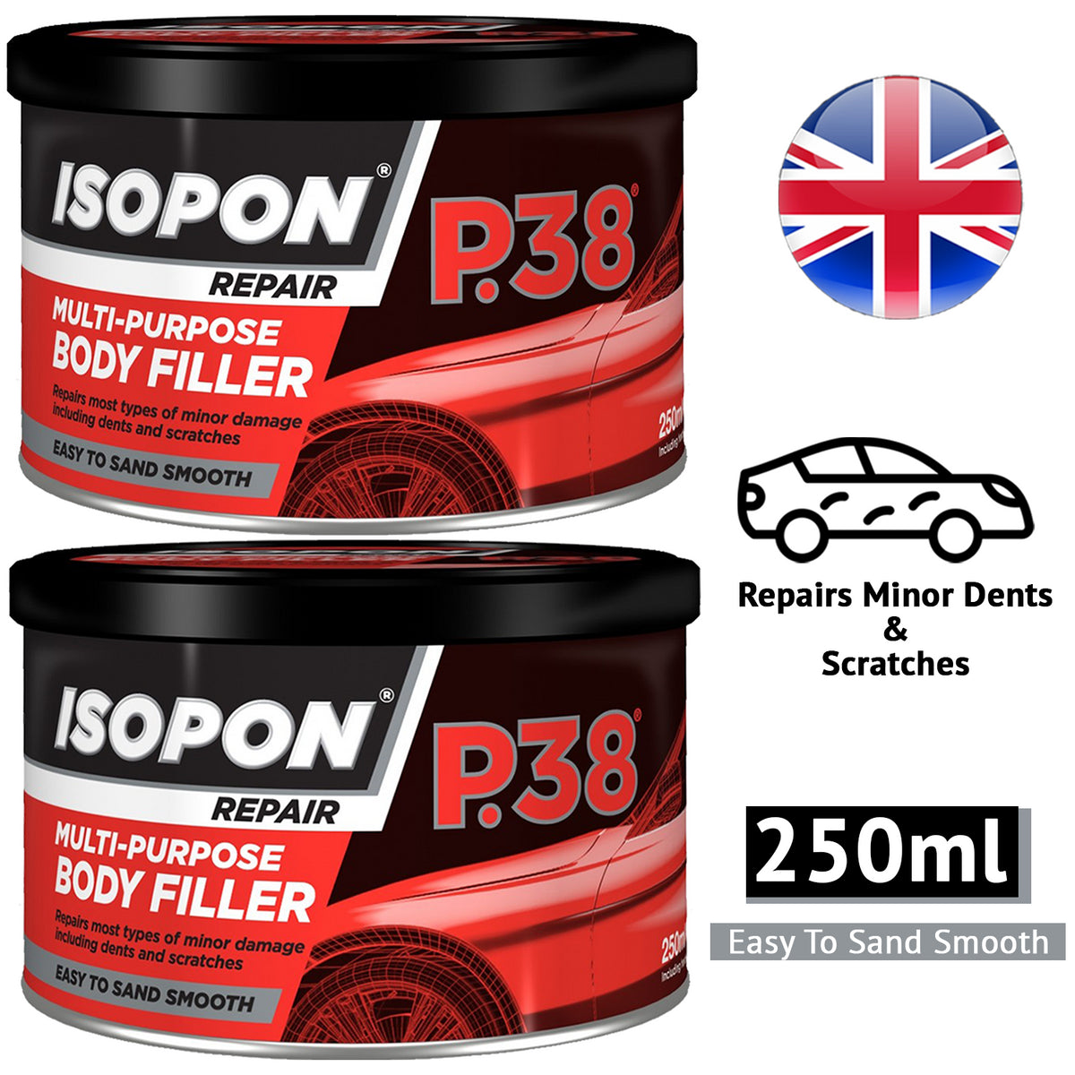 2X Isopon P38 Multi-Purpose Body Filler 250ml