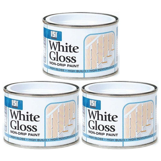 3X Non-Drip White Gloss Paint Tin 180ml