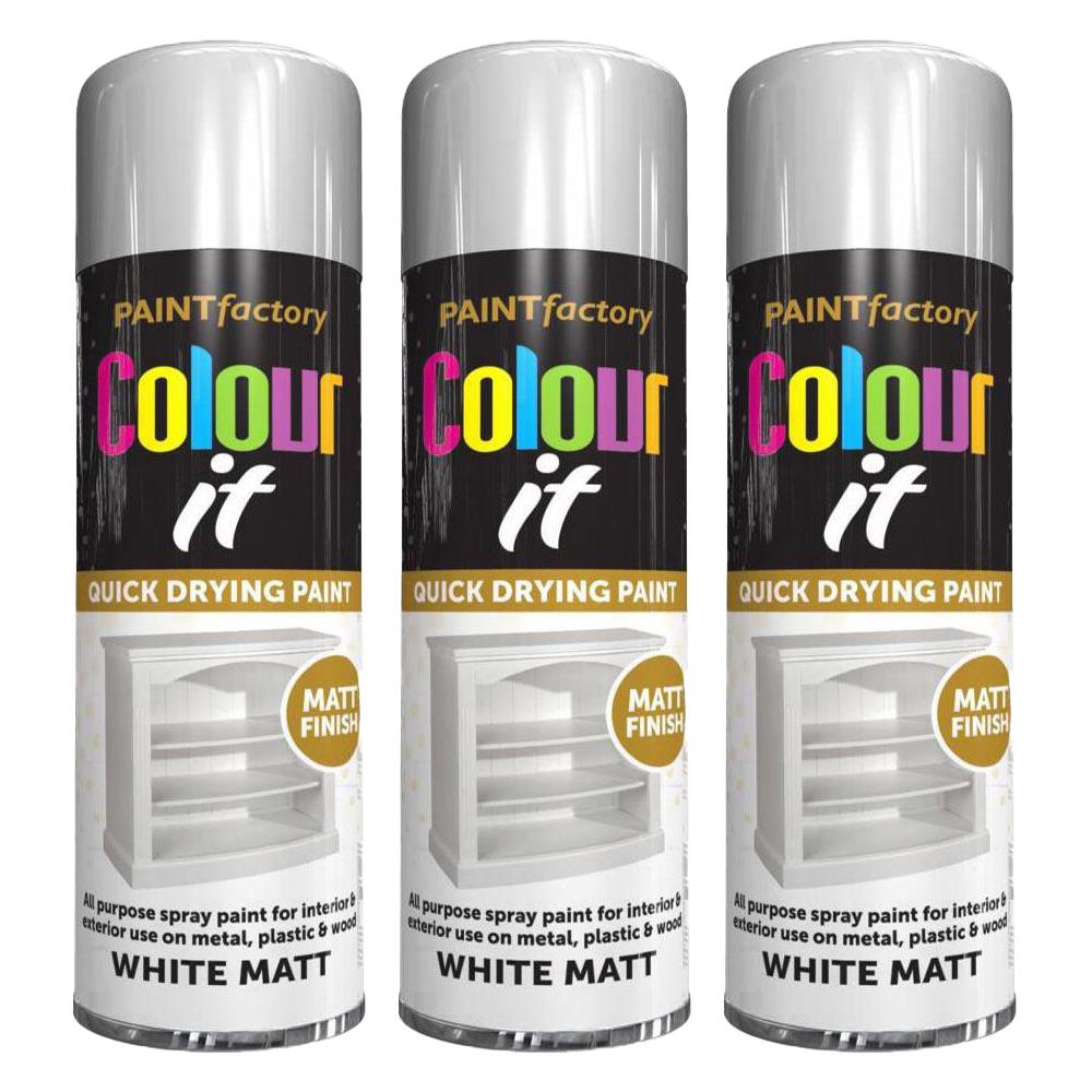 3X Paint Factory White Matt Spray Paint 250ml