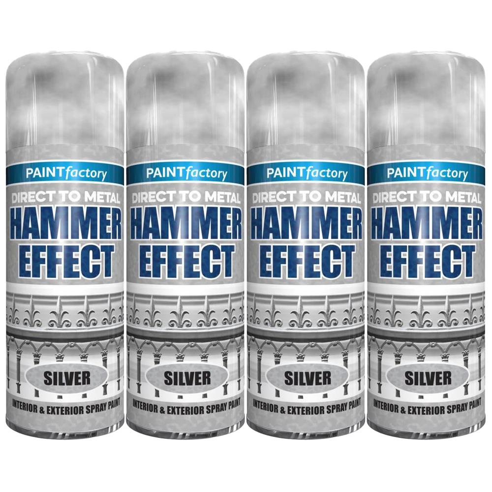 4X Paint Factory Silver Hammer Effect Paint 400ml