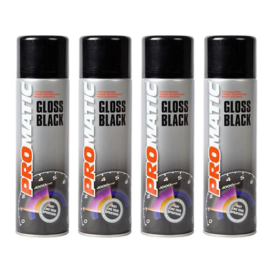 4X Promatic Gloss Black Spray Paint 500ml