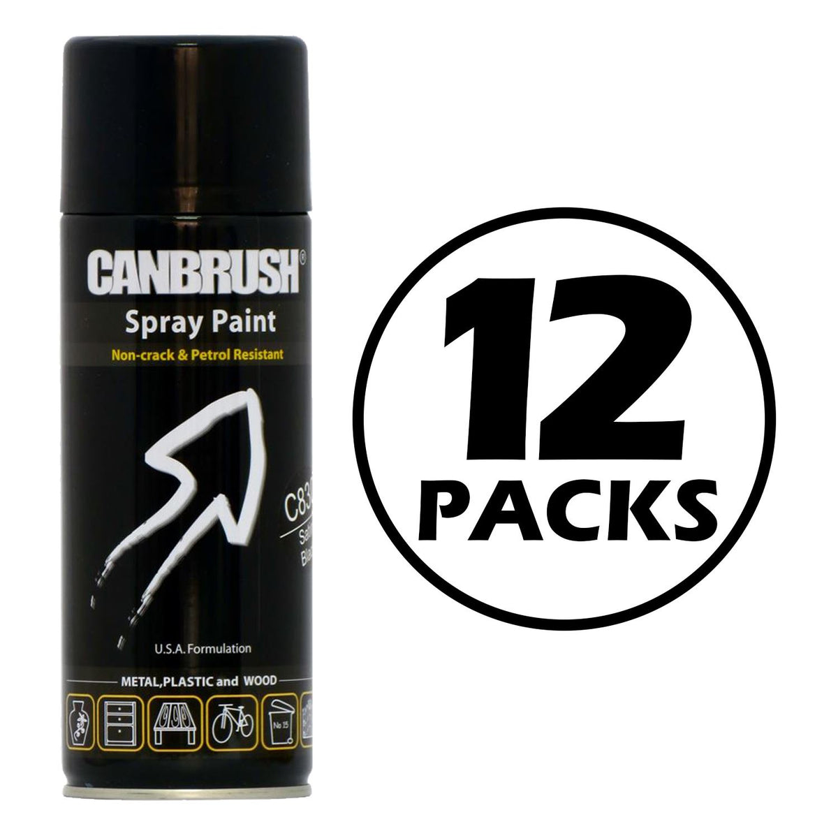 12X Canbrush C830 Satin Black Spray Paint 400ml