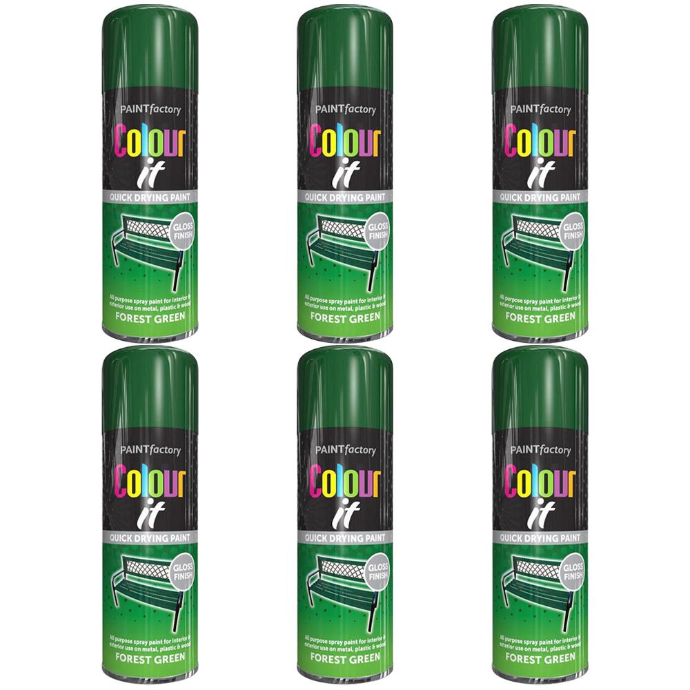 6X Paint Factory Forest Green Gloss Spray Paint 400ml