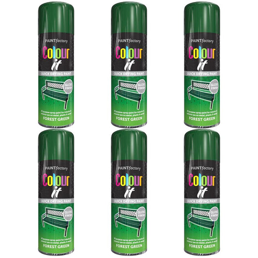 6X Paint Factory Forest Green Gloss Spray Paint 400ml