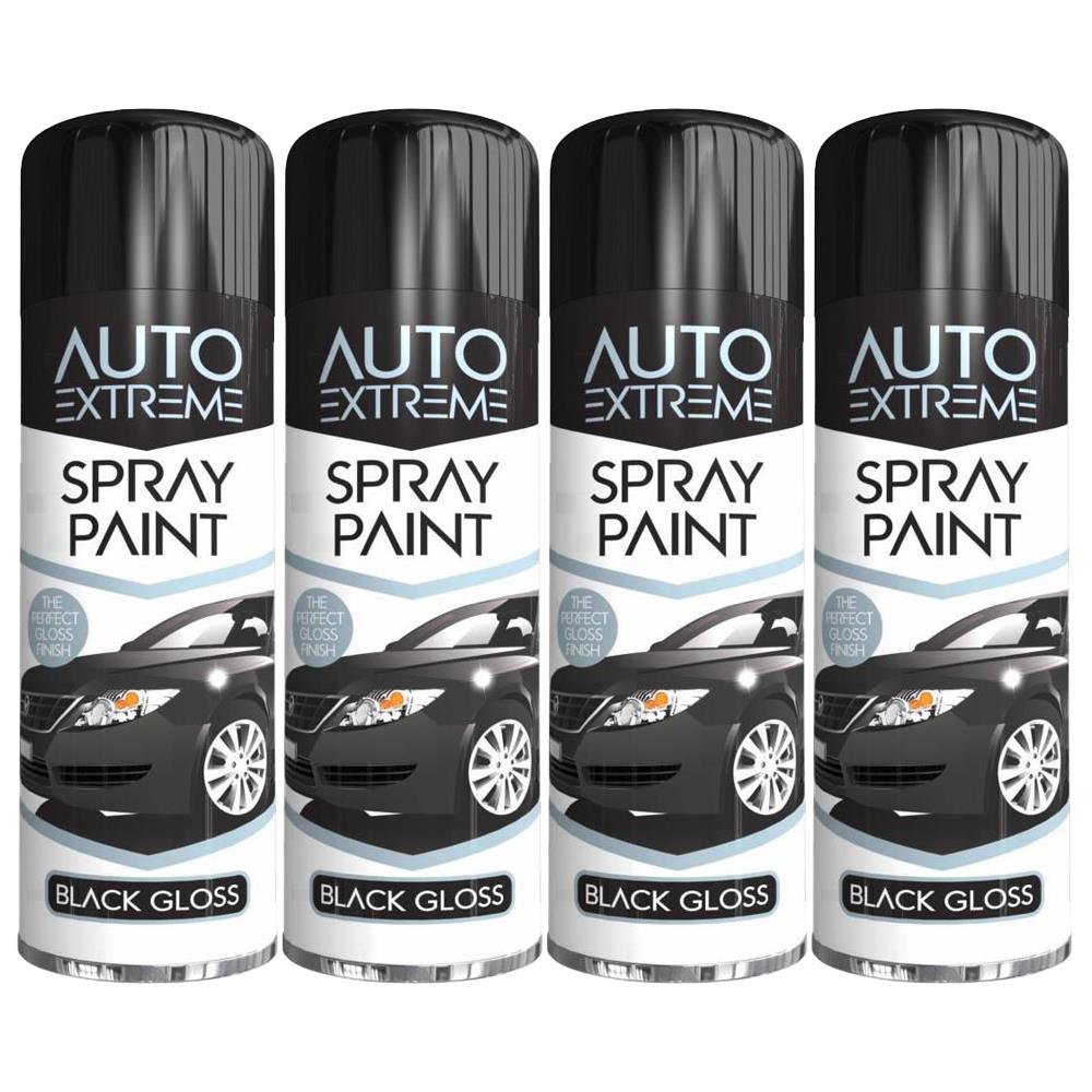 4X Auto Spray Black Gloss Spray Paint 250ml