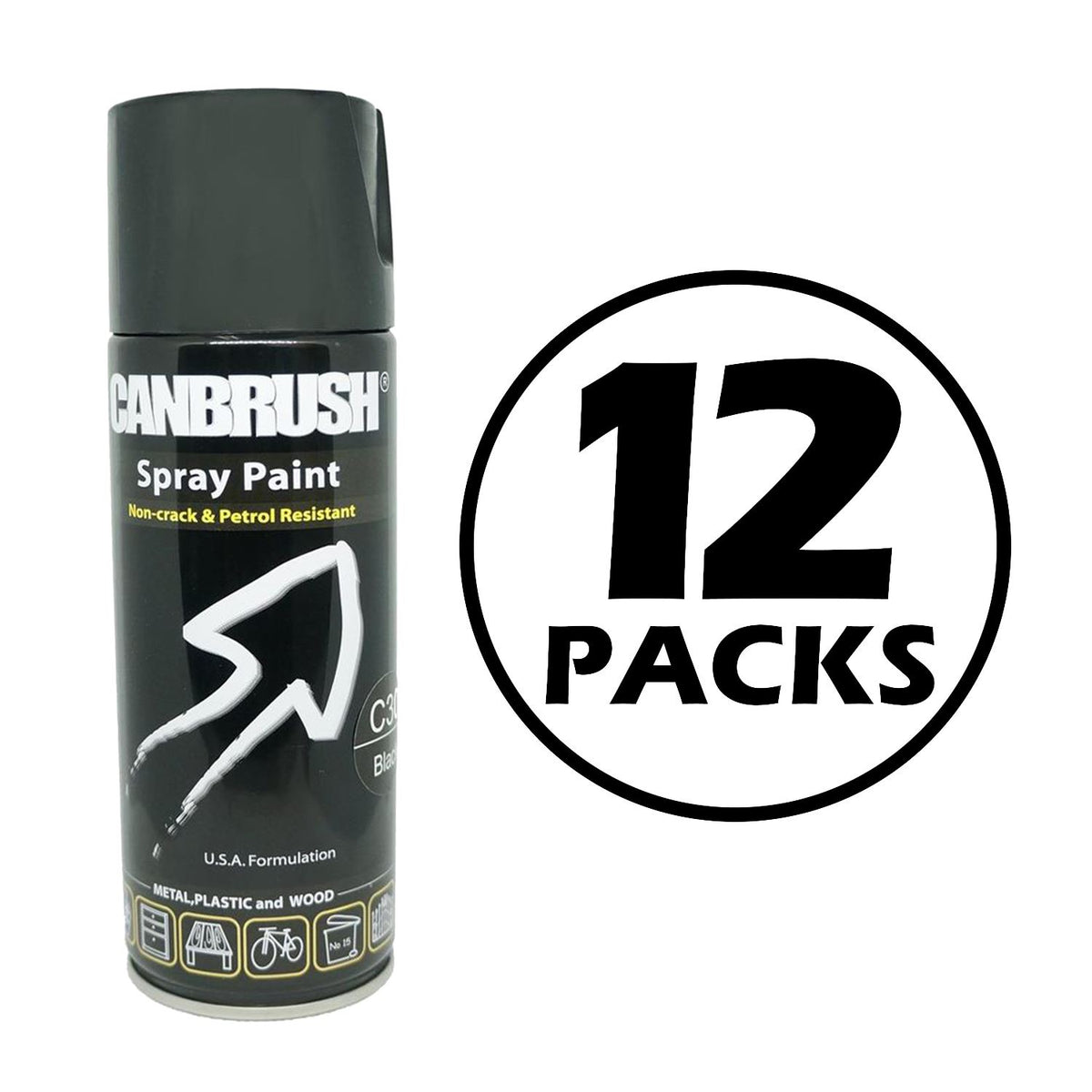 12X Canbrush C30 Gloss Black Spray Paint 400ml