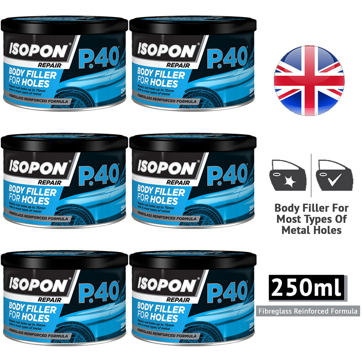 6X Isopon P40 Body Filler 250ml