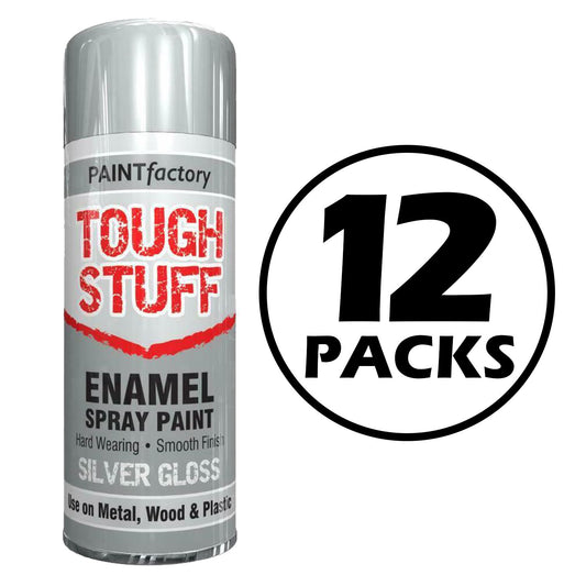 12X Paint Factory Tough Stuff Enamel Silver Gloss 400ml