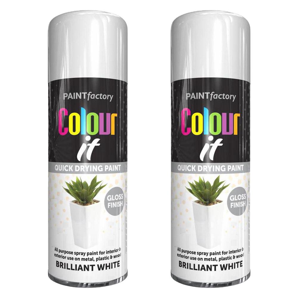 2X Paint Factory Brilliant White Gloss Spray Paint 400ml