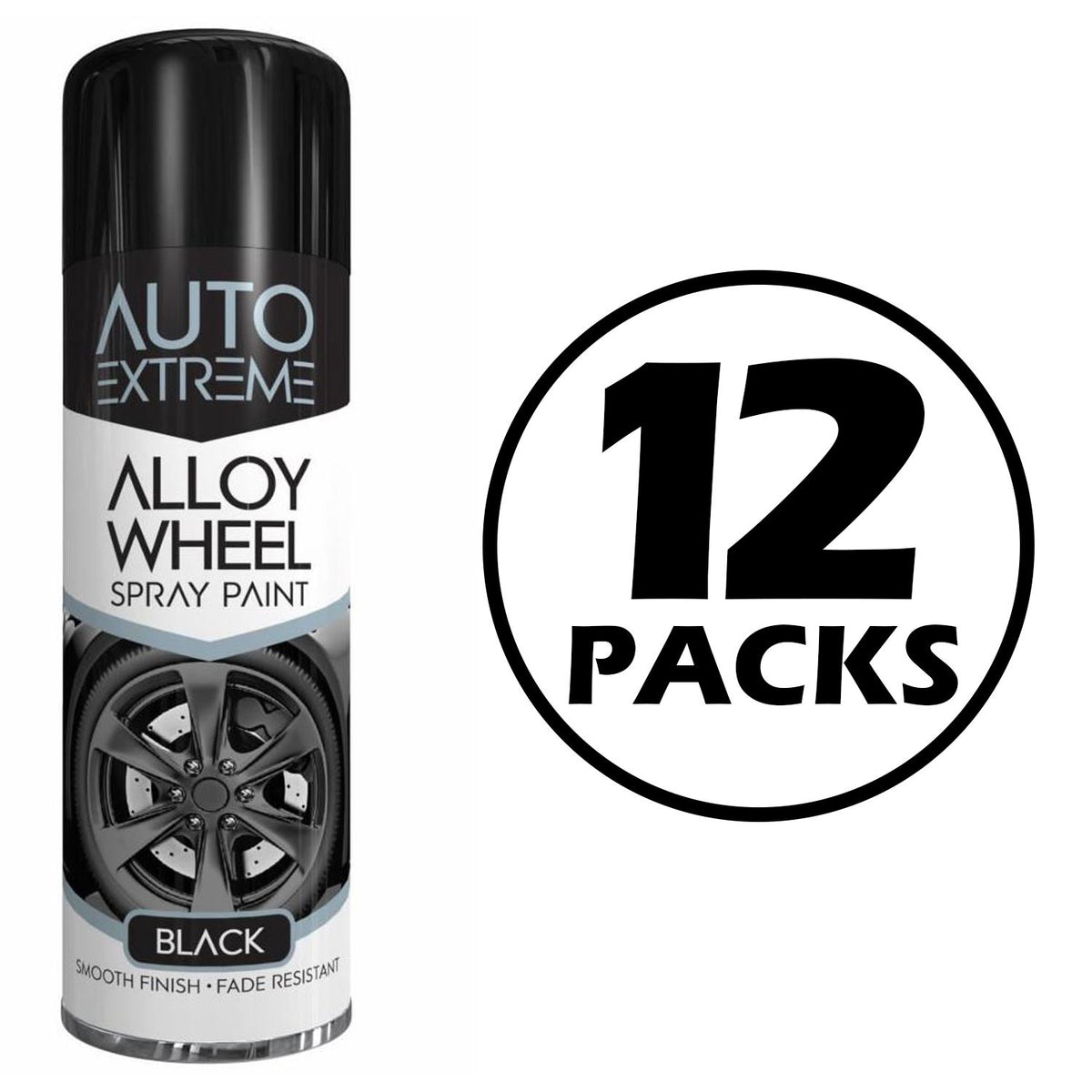 12X Auto Extreme Black Alloy Wheel Spray Paint 300ml