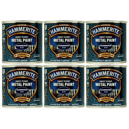 6X Hammerite Hammered Blue Paint 250ml