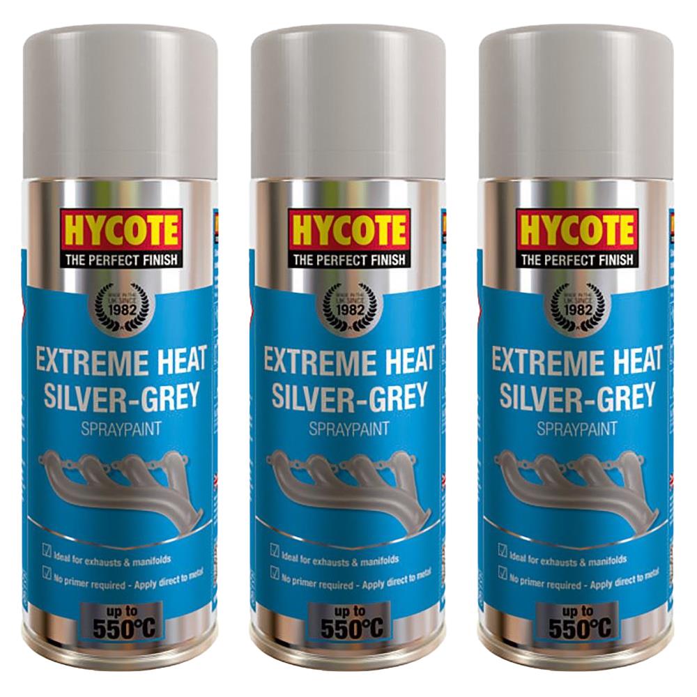 3X Hycote Extreme Heat Silver Grey Spray Paint 400ml