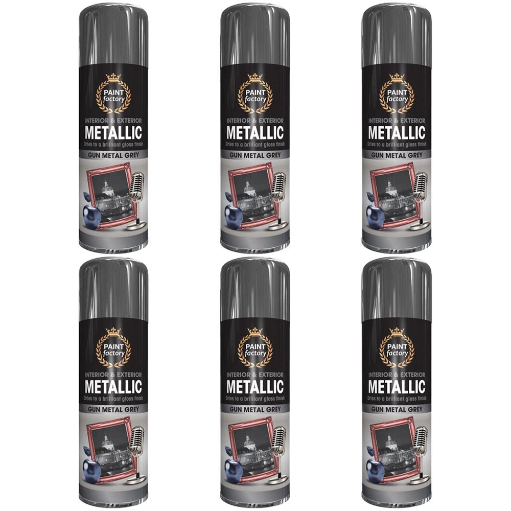 6X Paint Factory Paintgun Grey Metallic Spray Paint 400ml