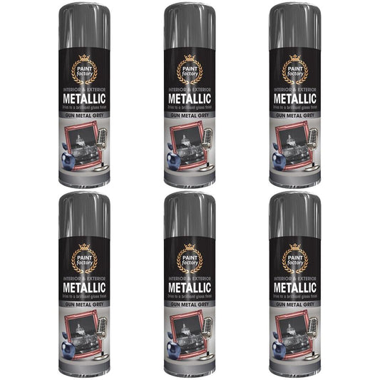 6X Paint Factory Paintgun Grey Metallic Spray Paint 400ml