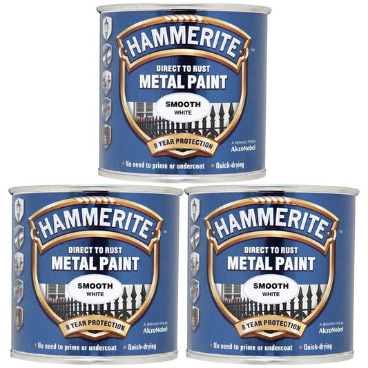 3X Hammerite Smooth White Paint 250ml