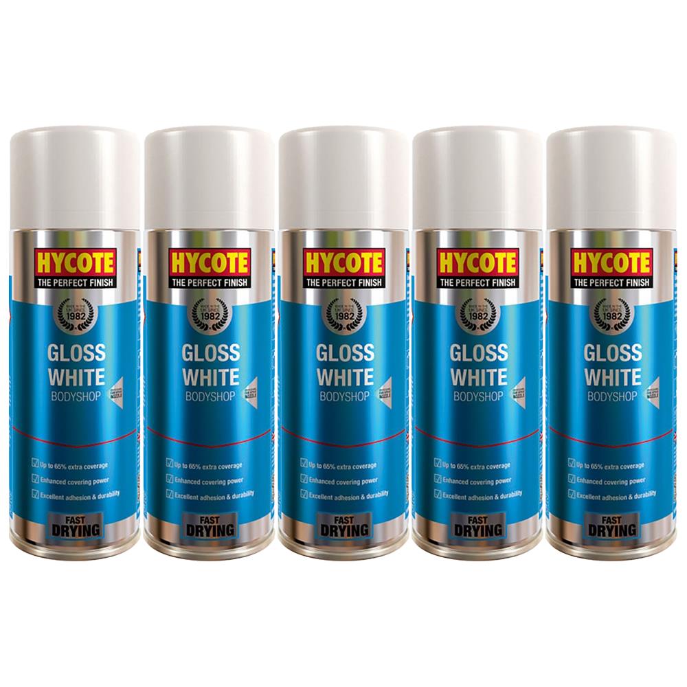 5X Hycote Bodyshop Gloss White Spray Paint 400ml