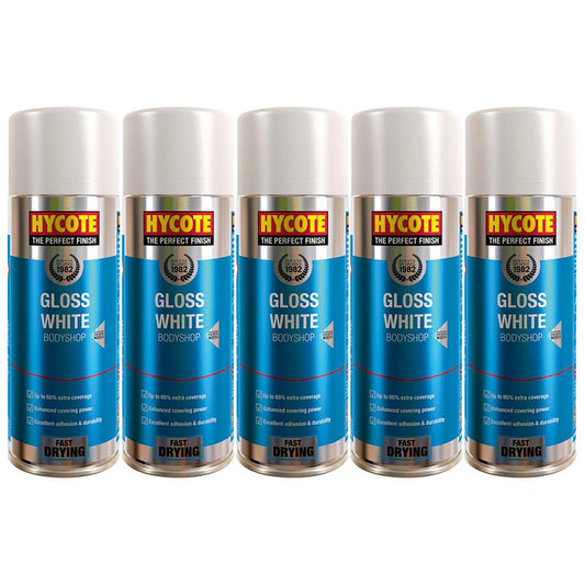 5X Hycote Bodyshop Gloss White Spray Paint 400ml