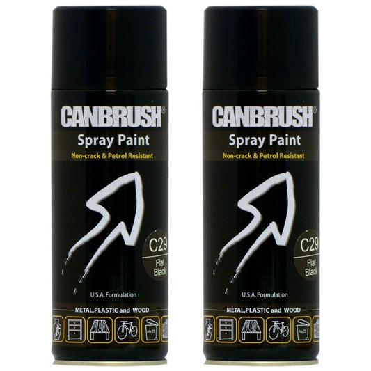 2X Canbrush C29 Flat Black Spray Paint 400ml