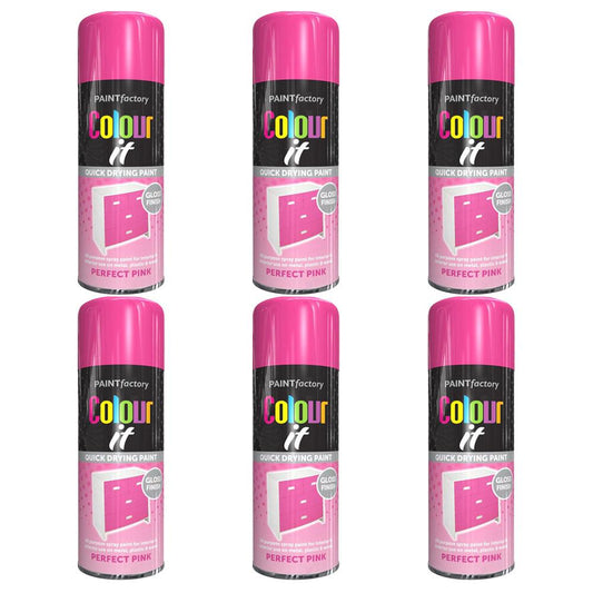 6X Paint Factory Pink Gloss Spray Paint 250ml