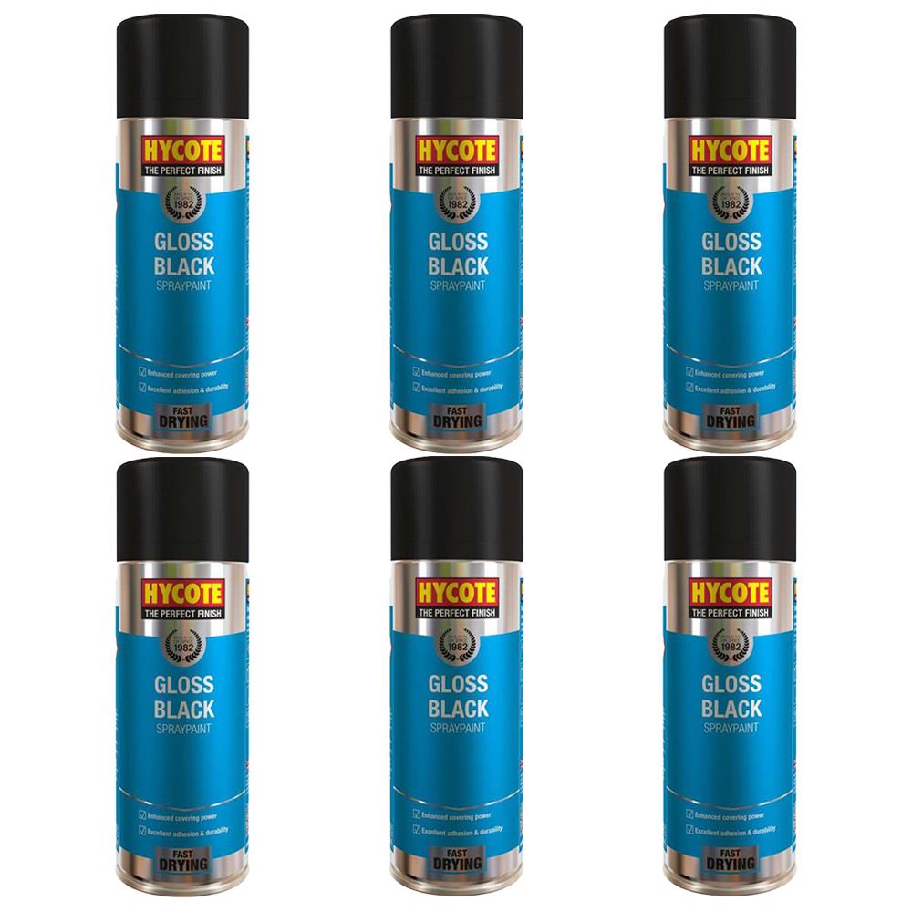 6X Hycote Gloss Black Spray Paint 400ml