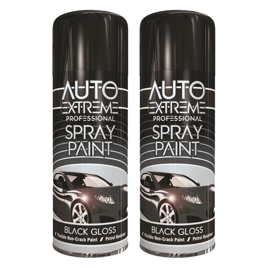 2X Auto Extreme Black Gloss Spray Paint 400ml