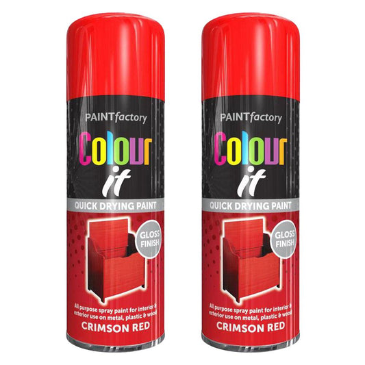 2X Paint Factory Crimson Red Gloss Spray Paint 400ml