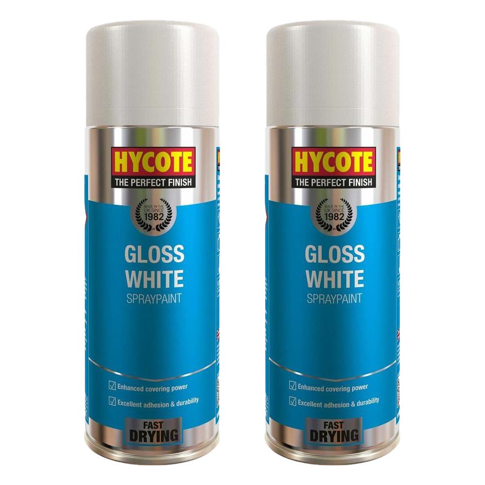 2X Hycote Gloss White Spray Paint 400ml