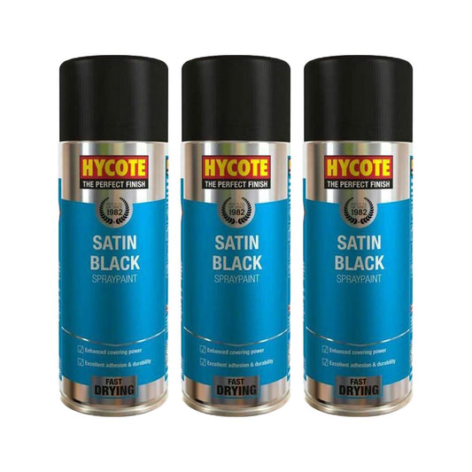 3X Hycote Satin Black Spray Paint 400ml