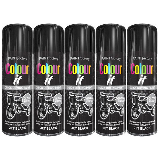 5X Paint Factory Jet Black Gloss Spray Paint 400ml