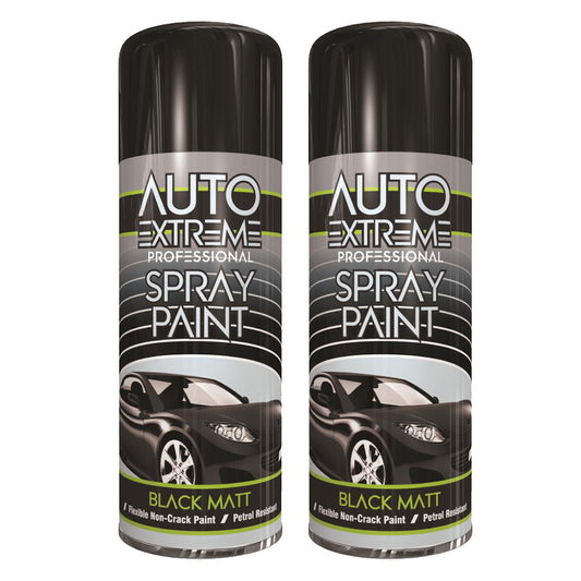 2X Auto Extreme Black Matt Spray Paint 400ml