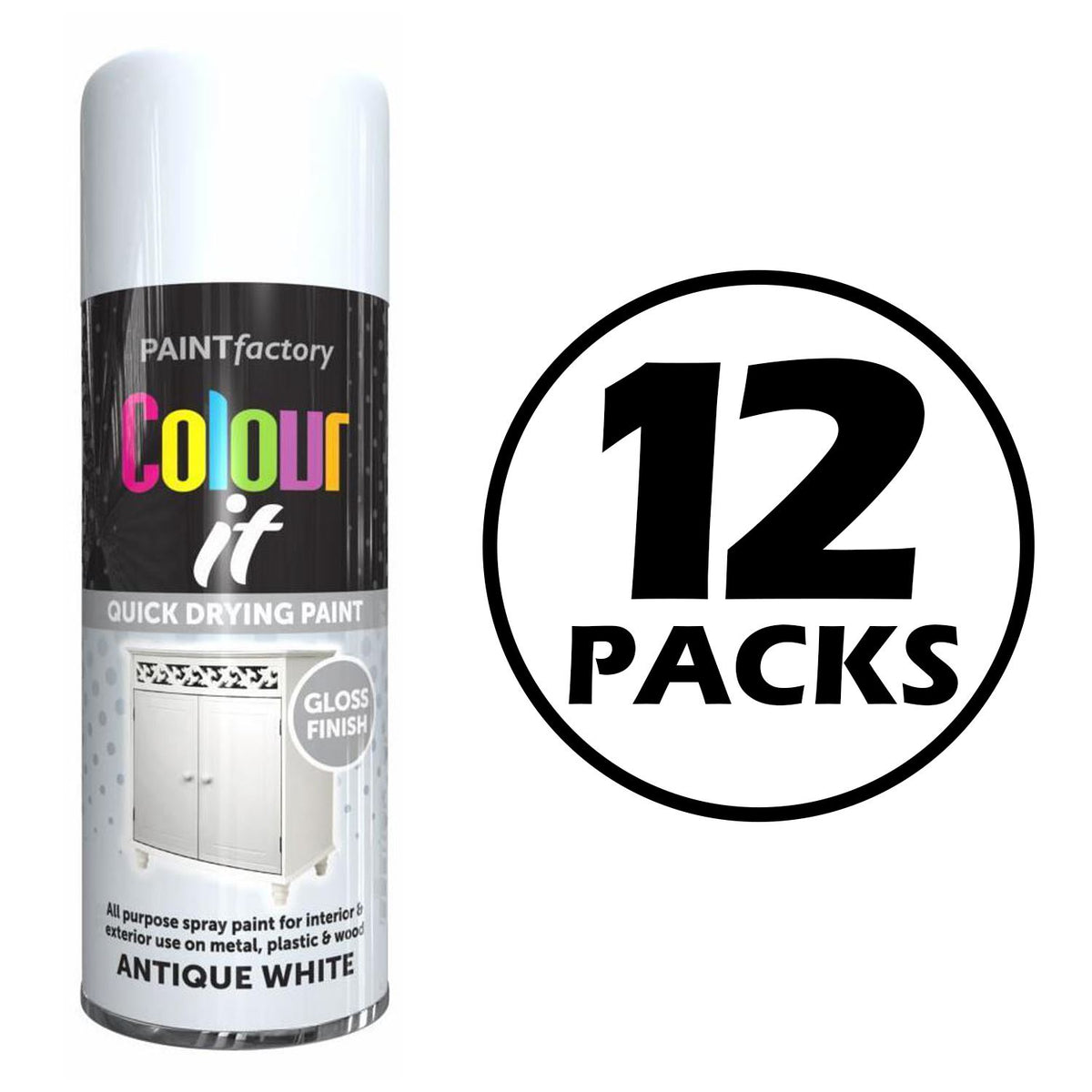 12X Paint Factory Antique White Gloss Spray Paint 400ml