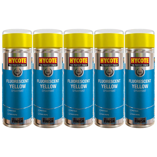 5X Hycote Fluorescent Yellow Spray Paint 400ml