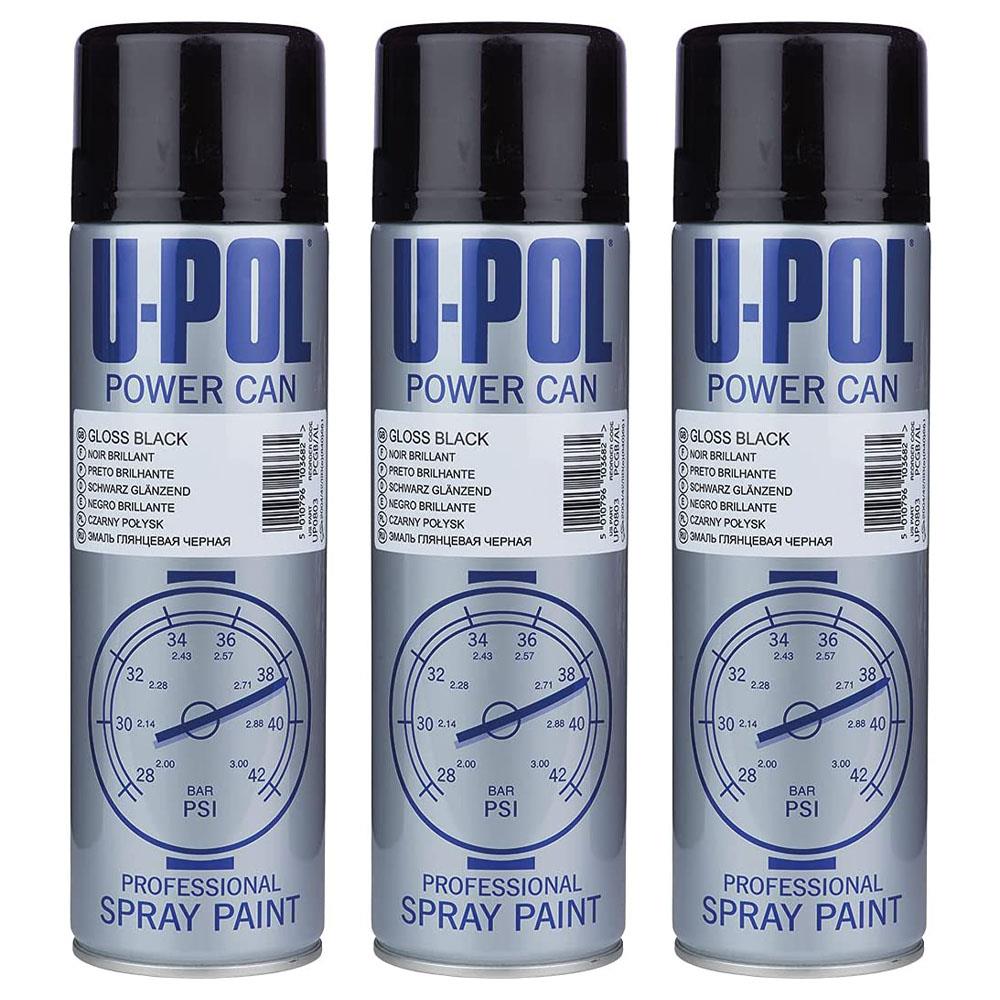 3X Upol Power Can Gloss Black Spray Paint 500ml