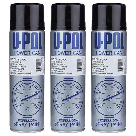 3X Upol Power Can Gloss Black Spray Paint 500ml