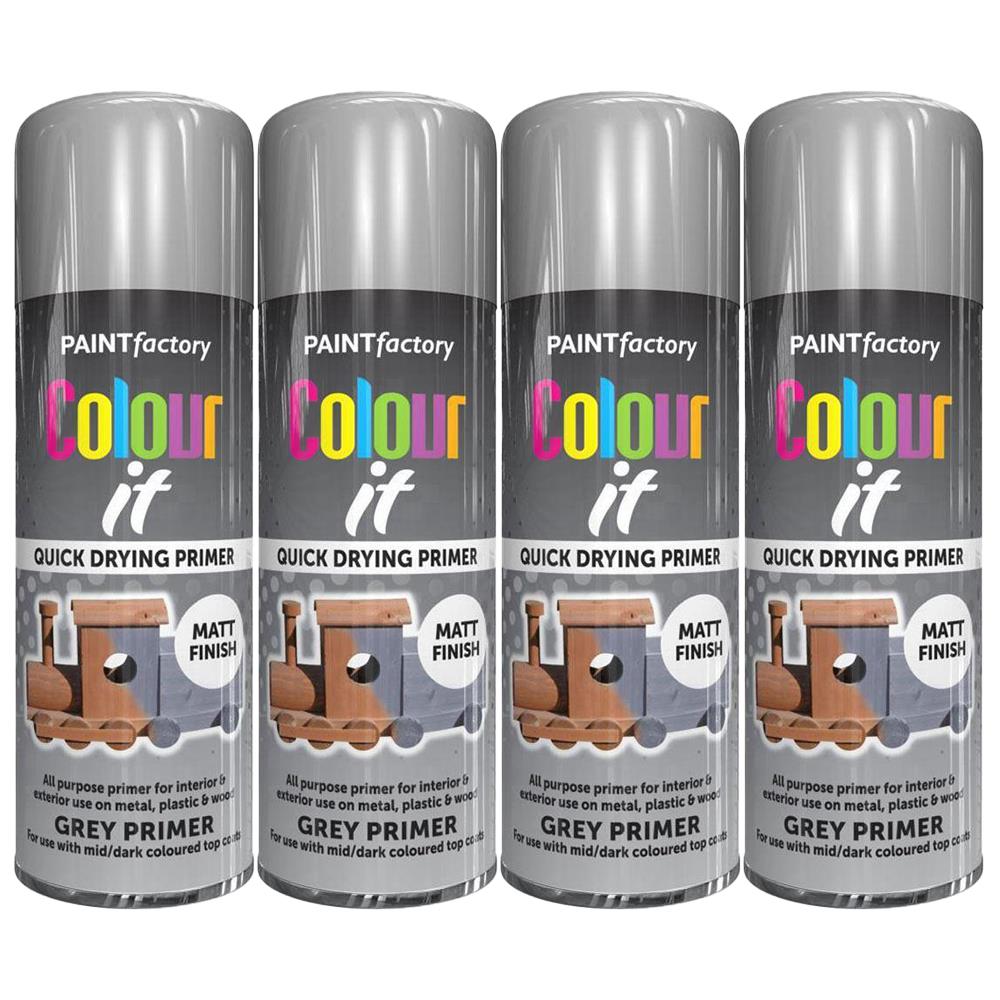 4X Paint Factory Grey Primer Spray Paint 400ml