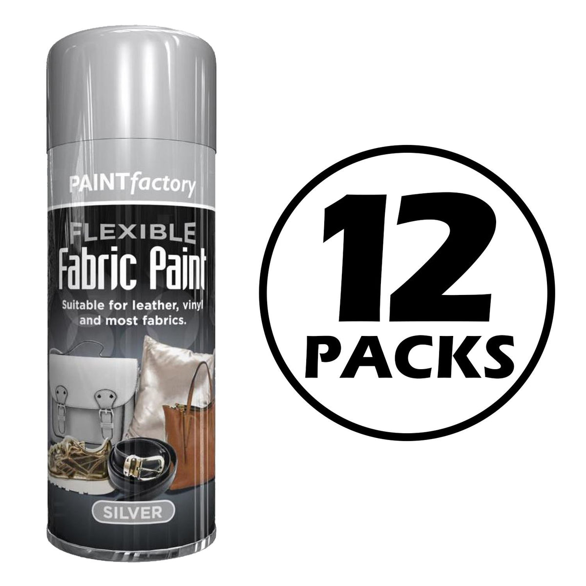 12X Silver Fabric & Vinyl Spray Paint 200ml