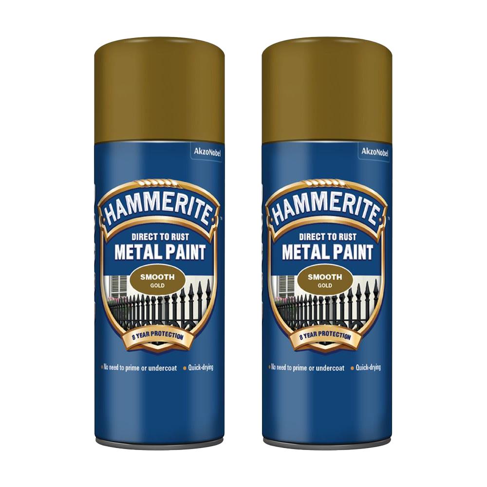 2X Hammerite Smooth Gold Spray Paint 400ml