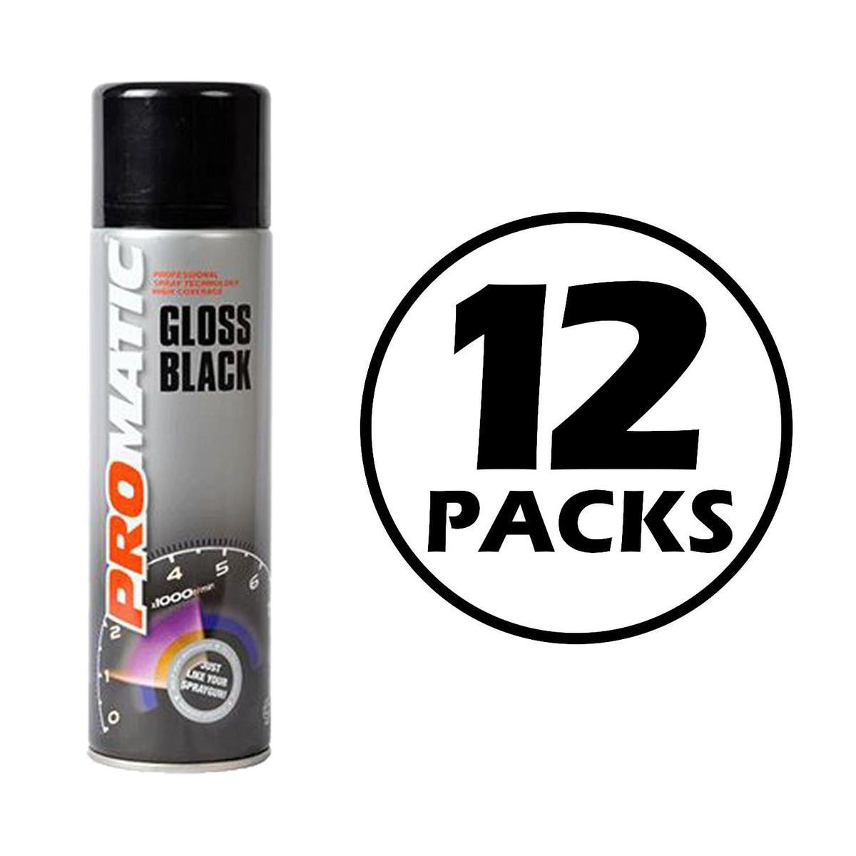 12X Promatic Gloss Black Spray Paint 500ml