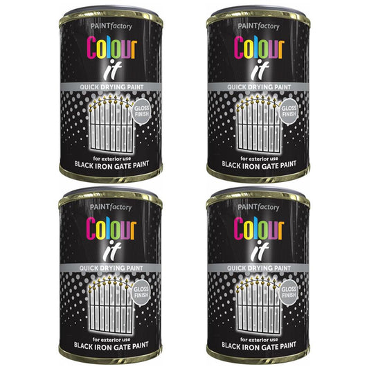 4X Paint Factory Black Iron Gate Gloss Tin Paint 300ml