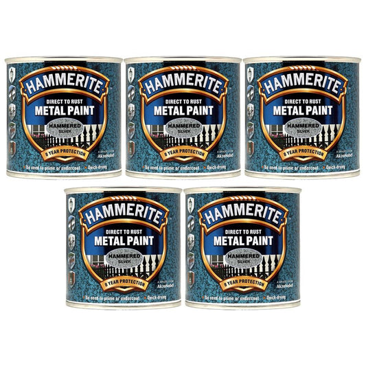 5X Hammerite Hammered Silver Paint 250ml