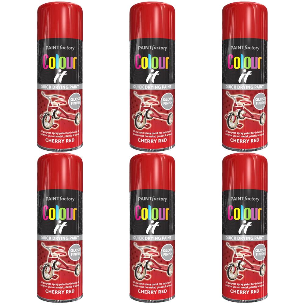 6X Paint Factory Cherry Red Gloss Spray Paint 400ml