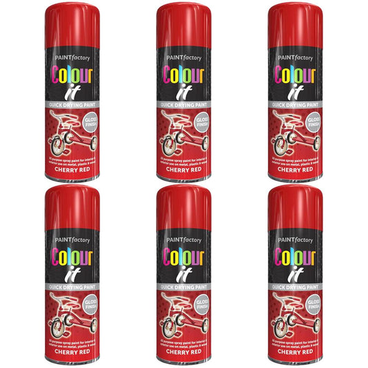 6X Paint Factory Cherry Red Gloss Spray Paint 400ml