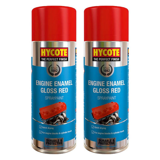 2X Hycote Engine Enamel Gloss Red Spray Paint 400ml