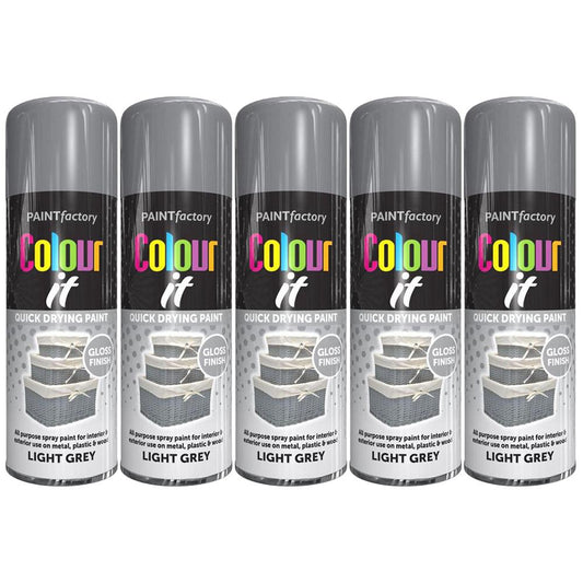 5X Paint Factory Light Grey Gloss Spray Paint 400ml