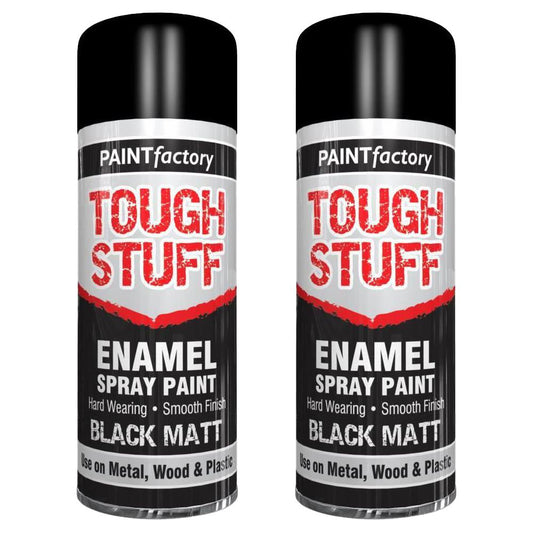 2X Paint Factory Tough Stuff Enamel Black Matt 400ml