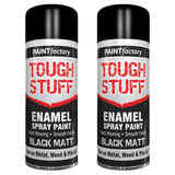 2X Paint Factory Tough Stuff Enamel Black Matt 400ml